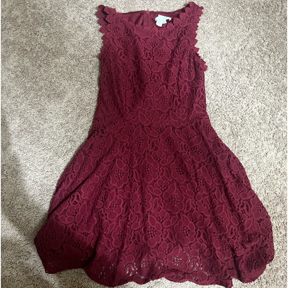 Crimson Red dress with flowery pattern